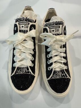 Converse Women's Black & Off-White Blinged Low Top Sneakers